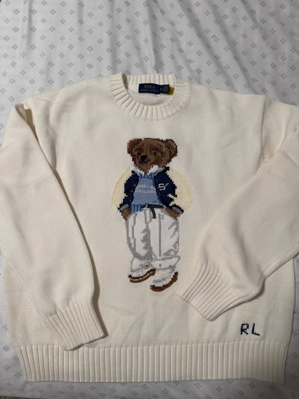 Polo by Ralph Lauren Ivory Crewneck Sweater with Bear Motif